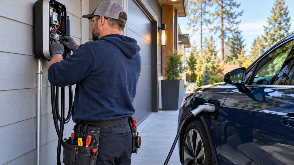 Electrician Installing Detached Garage Subpanel and EV Charger Conduit in Spokane