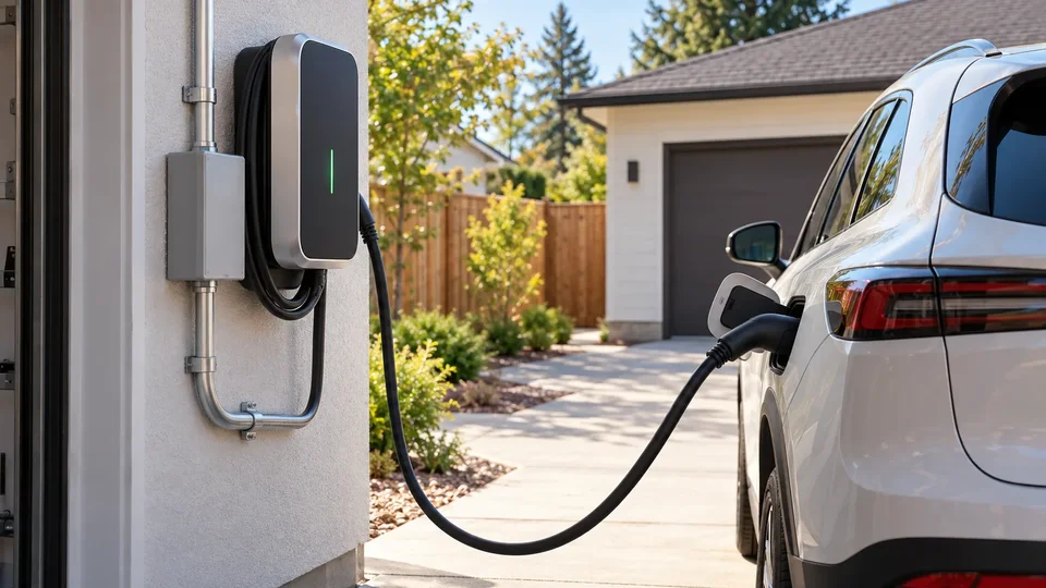 Home Battery Storage System with Tesla Powerwall and Level 2 EV Charger in Spokane Garage