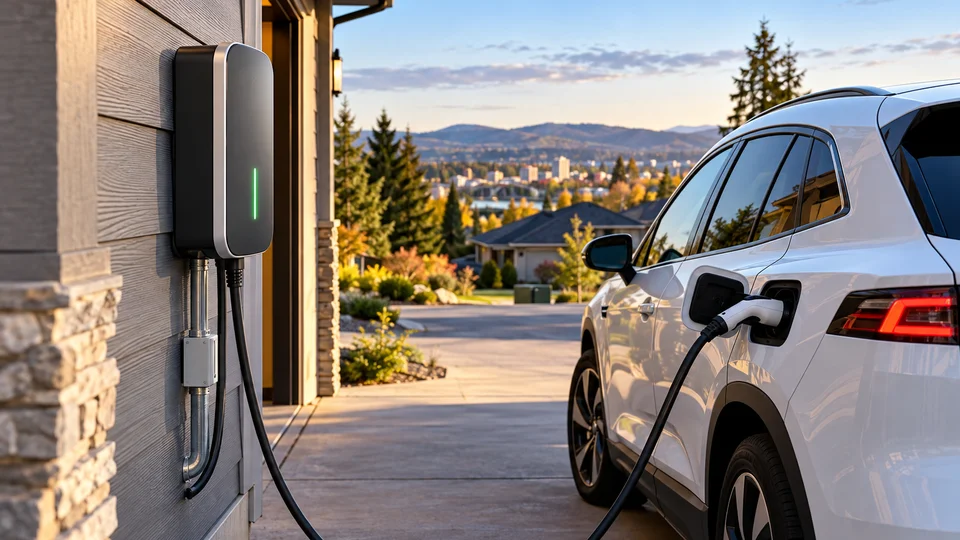 Licensed electrical contractor completing turnkey residential EV charger installation in Spokane